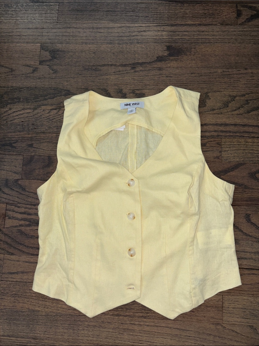 Nine West  Yellow Linen Button-Front Sleeveless Vest